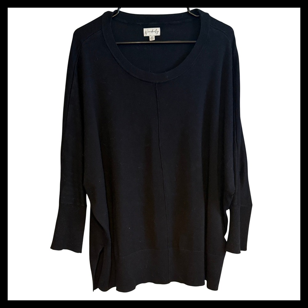 Wonderly Black Long Sleeve Oversized Knit Sweater Top Women Size 2X